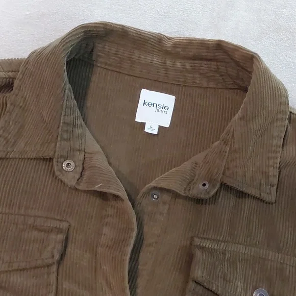 Kensie Jeans Green Button Down Corduroy Over Shirt Jacket Mens Size L - Picture 7 of 13